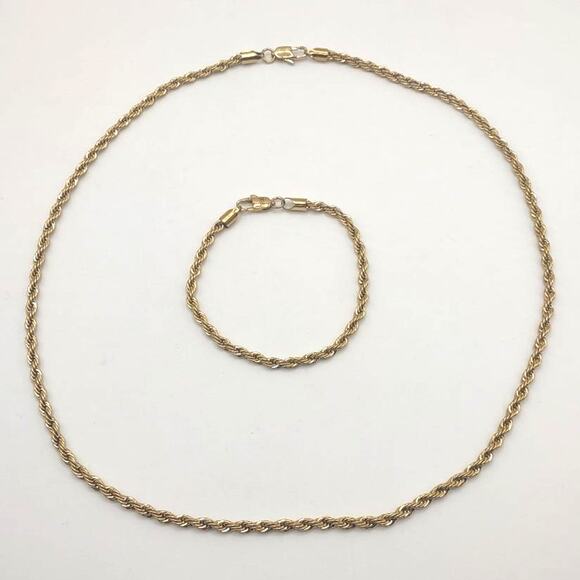 18k Gold Plated Diamond Cut Necklace Bracelet Set 4mm Anniversary Birthday Gift